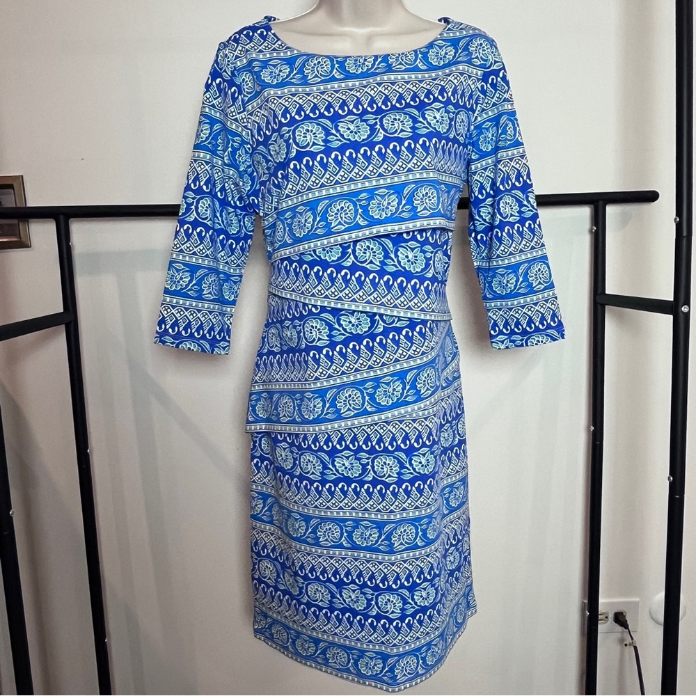 J. McLaughlin Midi Dress Coastal Beach Long Sleeve Stretch Large Preppy Wedding